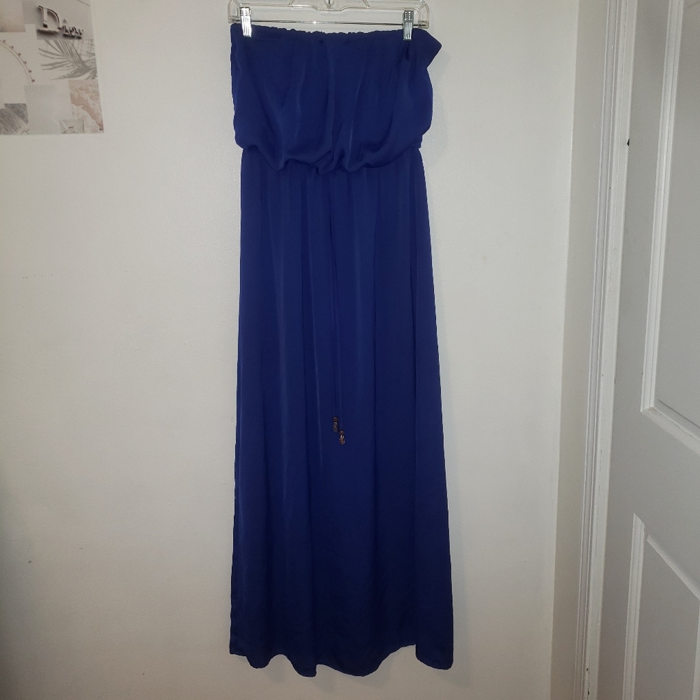Blue Strapless Maxi Dress